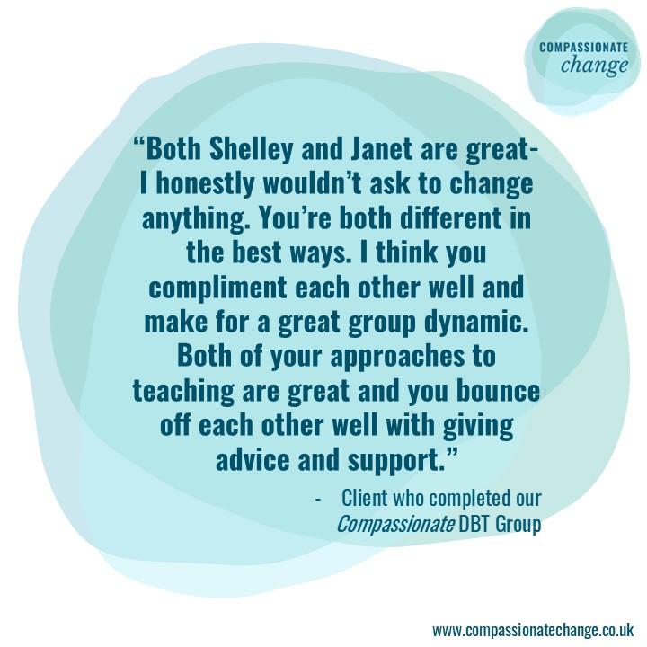 Quote 4 GROUP Quote from group member says: Both Shelley and Janet are great- I honestly wouldn’t ask to change anything. You’re both different in the best ways. I think you compliment each other well and make for a great group dynamic. Both of your approaches to teaching are great and you bounce off each other well with giving advice and support.